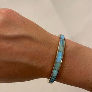 Elegant Silver inlaid and Blue Opal and Amazonite Bracelet by David Rosales